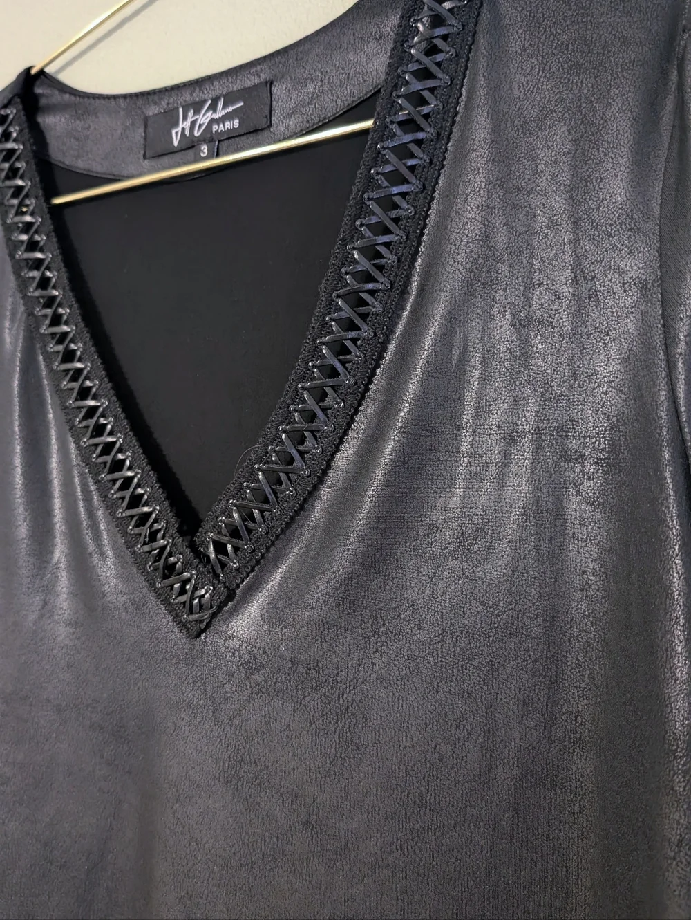 Jeff Gallano Paris Vintage Y2K Edgy Black Sleek Leather Like Whimsigoth Top
